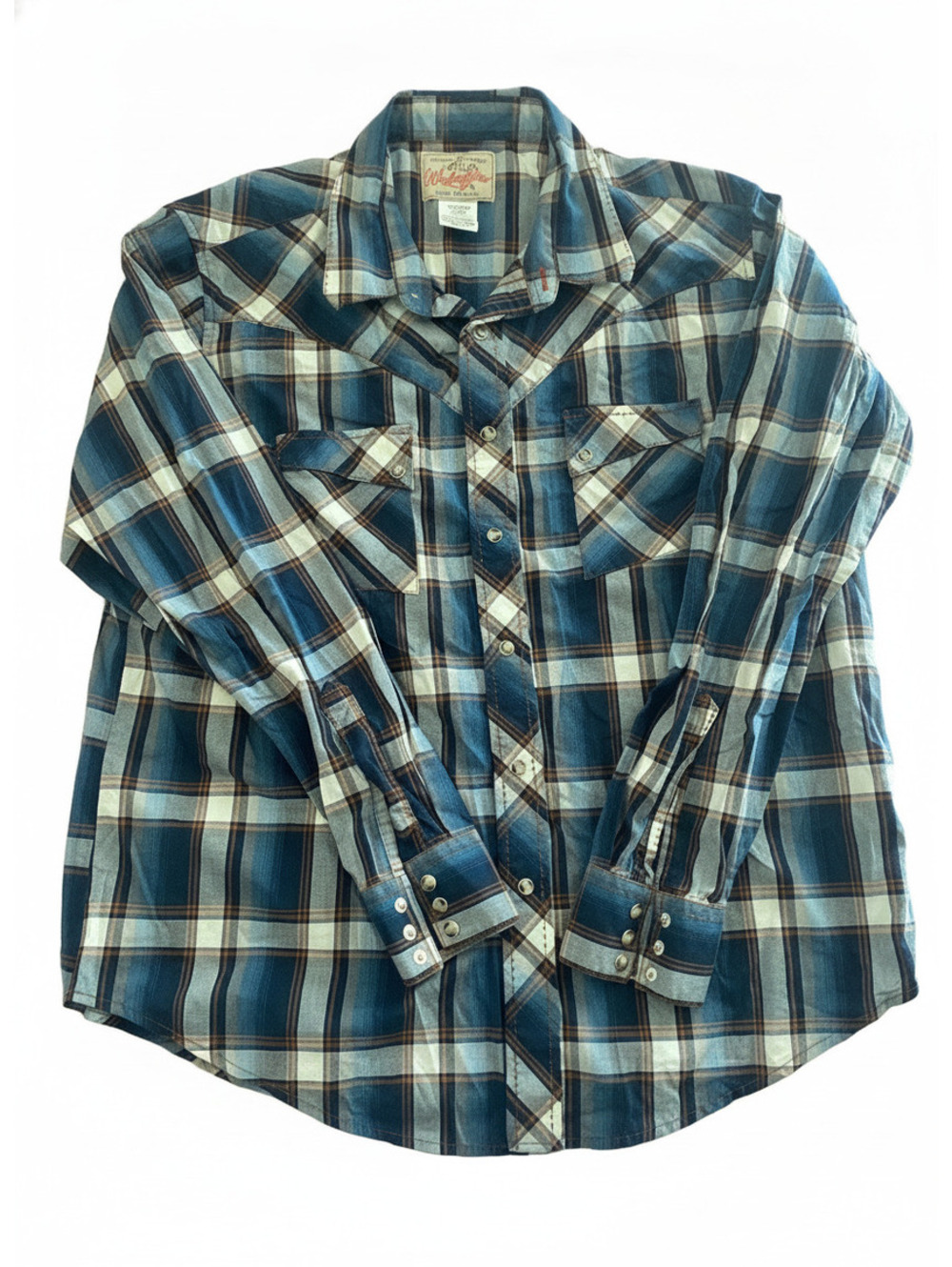 Wrangler American Cowboys XL Blue Plaid Western Shirt 100% C